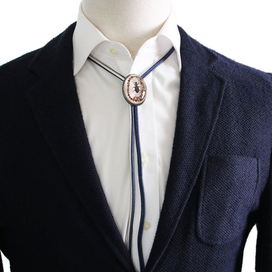 Silk Braid Bolo Tie Tiger Beetles Pink Blue TAMARUSAN