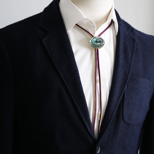 Silk Braid Bolo Tie Crab Silk Green Lame TAMARUSAN