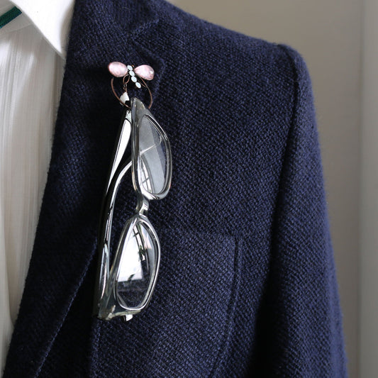 Eyeglasses Holder Pin Brooch Pink Dragonfly Fawn TAMARUSAN