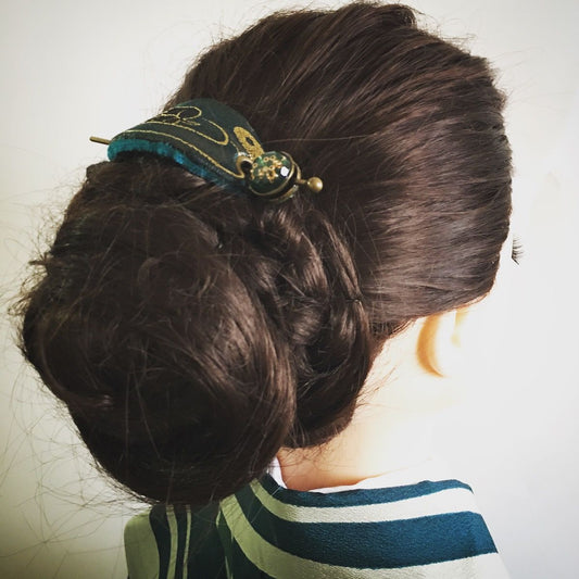 Hairpin Barrette Silk Green TAMARUSAN