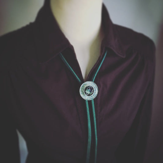 Silk Braid Bolo Tie Fawn Light Blue Green TAMARUSAN