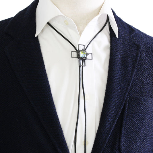 Leather Strap Bolo Tie Casual Cross Blue TAMARUSAN