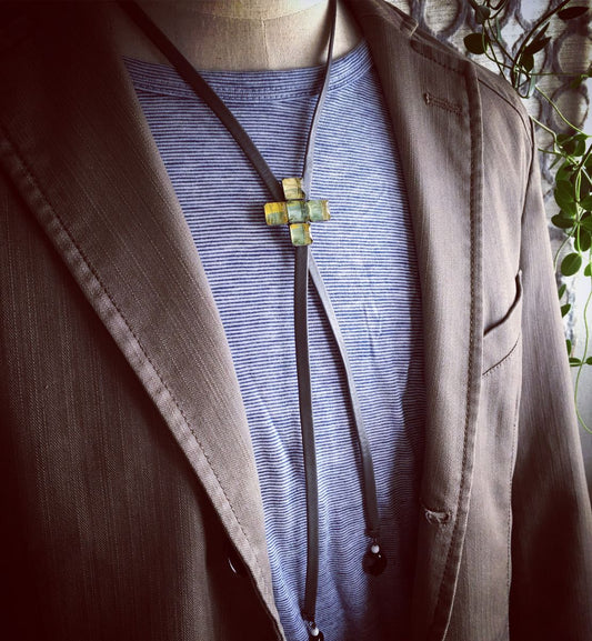 Leather Straps Bolo Tie Architecture Diagram Blue TAMARUSAN