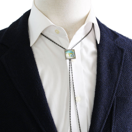Chain Bolo Tie Architectural Design Blue TAMARUSAN