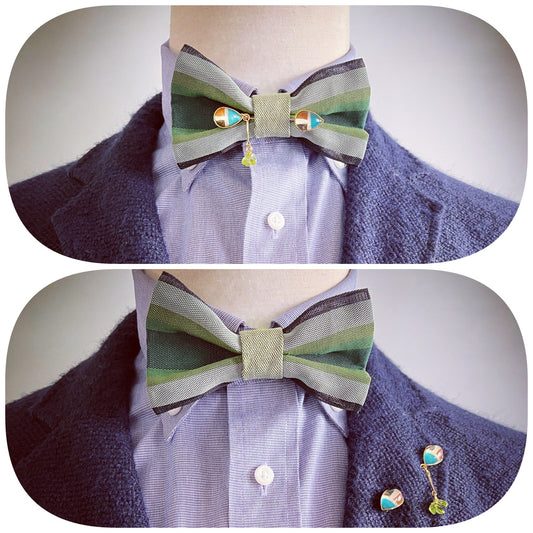 Bowtie Button Cover Tatami Green Hatpin TAMARUSAN