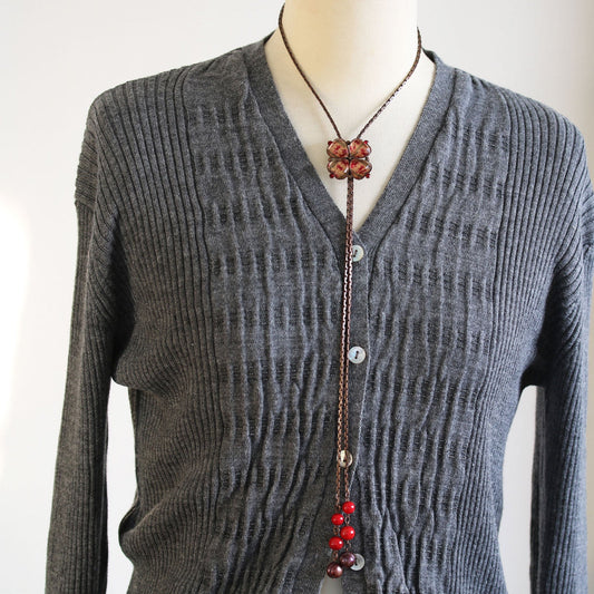 Chain Bolo Tie Crab Red Coral Flower TAMARUSAN