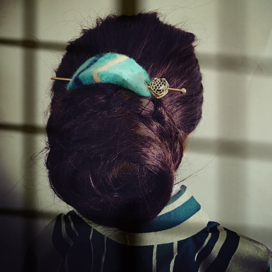 Hairpin Barrette Wool Heart Blue TAMARUSAN