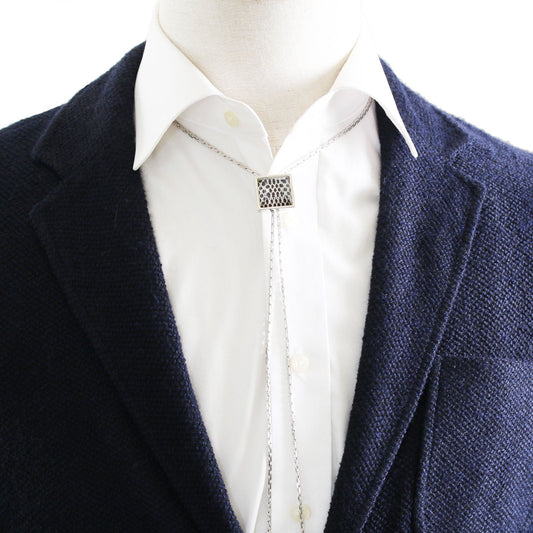 Chain Bolo Tie Long Necklace Scales Blue TAMARUSAN