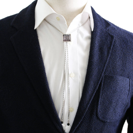Chain Bolo Tie Square Blue Herringbone TAMARUSAN