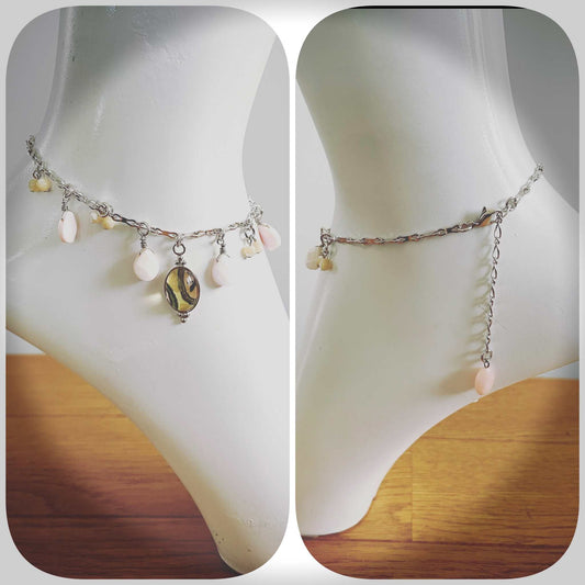 Anklet Lemon Pink Shell Aragonite Mother Of Pearl TAMARUSAN