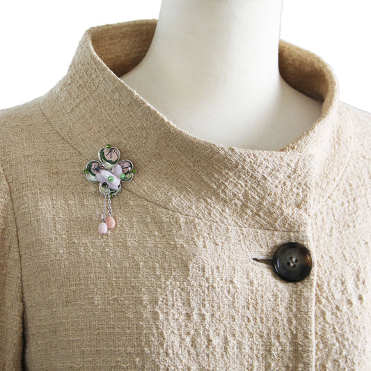 Brooch Four-Leaf Clover Lemon Pink TAMARUSAN