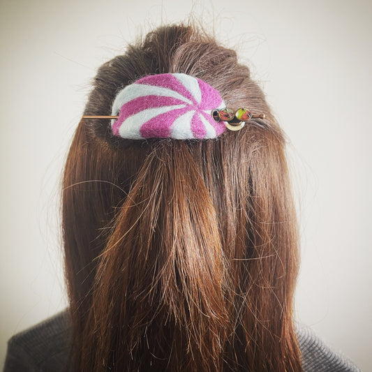 Barrette Hairpin Windmill Felting Lemon Purple Blue TAMARUSAN