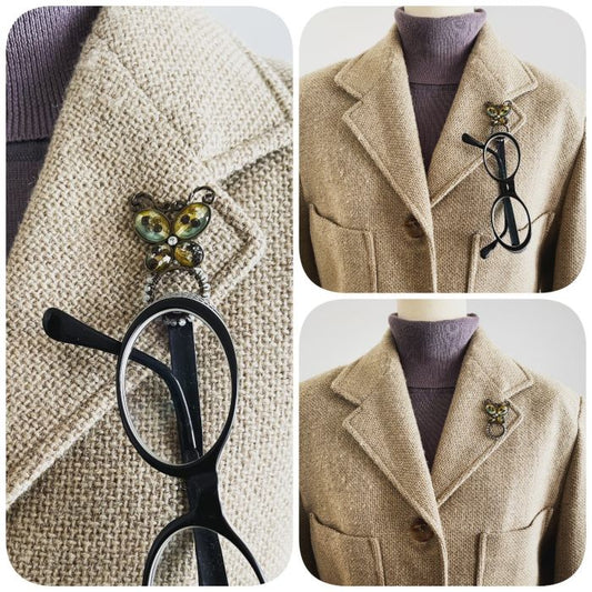 Eyeglasses Holder Pin Brooch Amazonite Butterfly TAMARUSAN