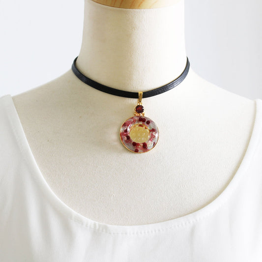 Leather Choker Garnet Pink Gold TAMARUSAN