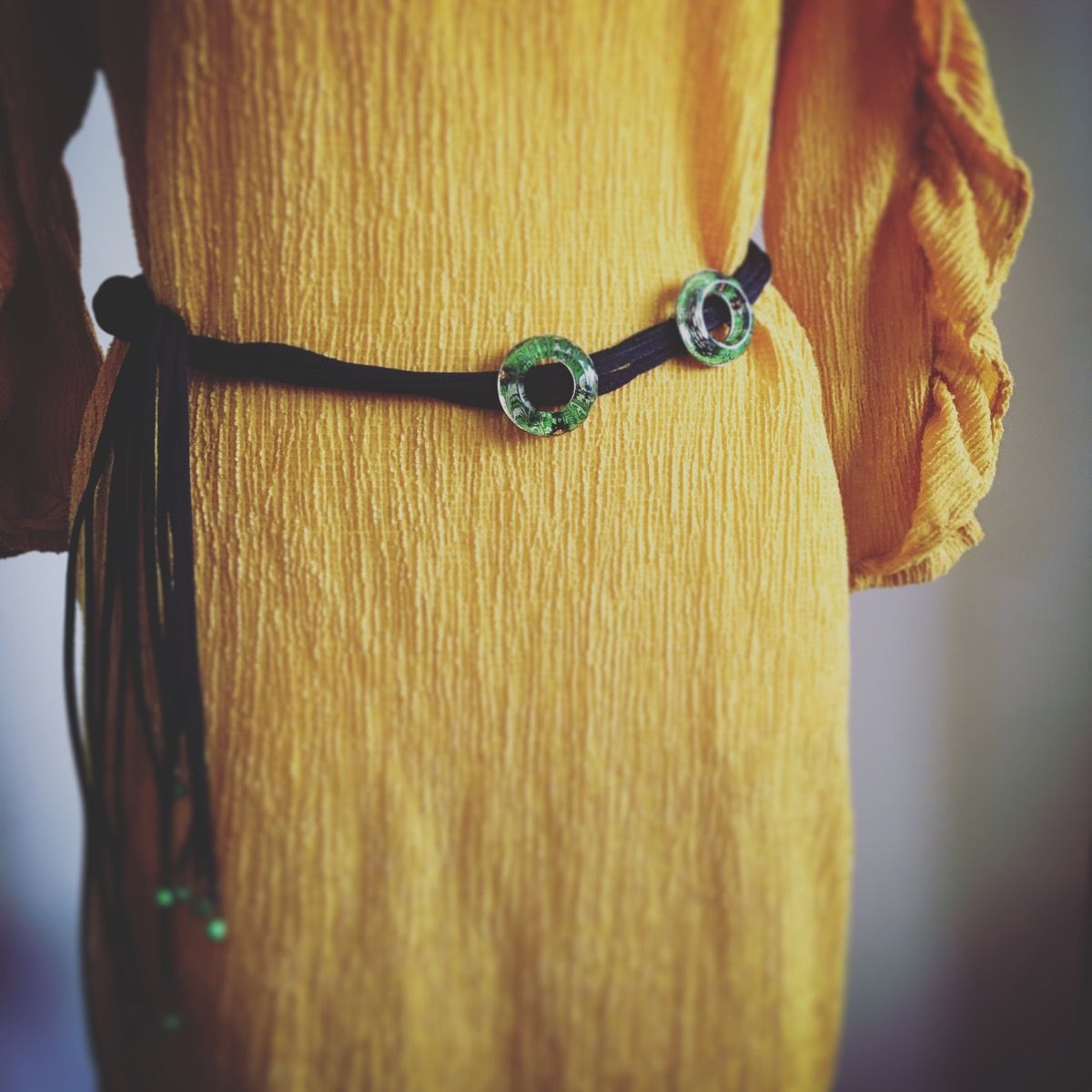 Belt Necklace Ribbon Green Turquoise TAMARUSAN
