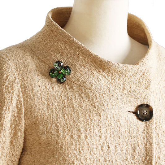 Brooch Marble Green Four-Leaf Clover TAMARUSAN