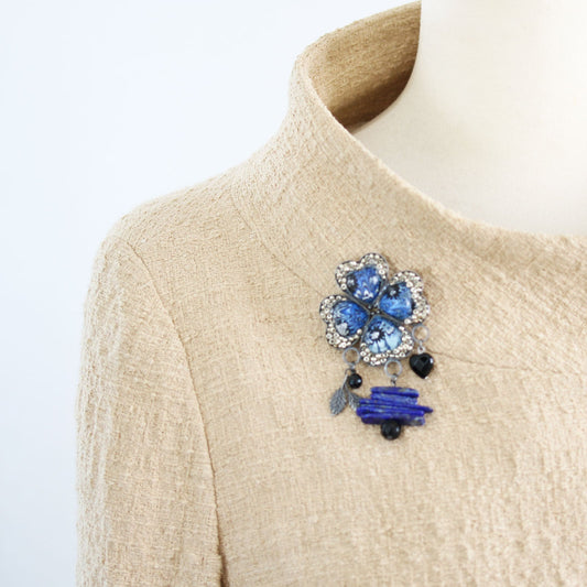 Brooch Flower Lapis Lazuli Blue TAMARUSAN