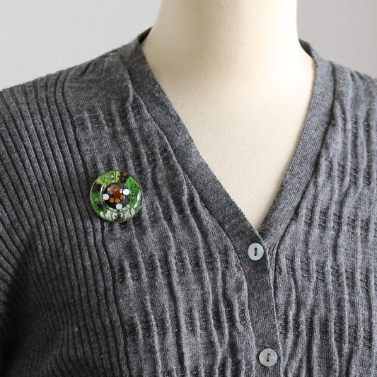 Brooch Marble Green Donut Shaped TAMARUSAN