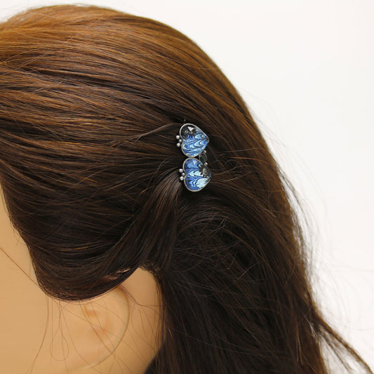 Hair Clip Heart Marble Blue Handmade TAMARUSAN
