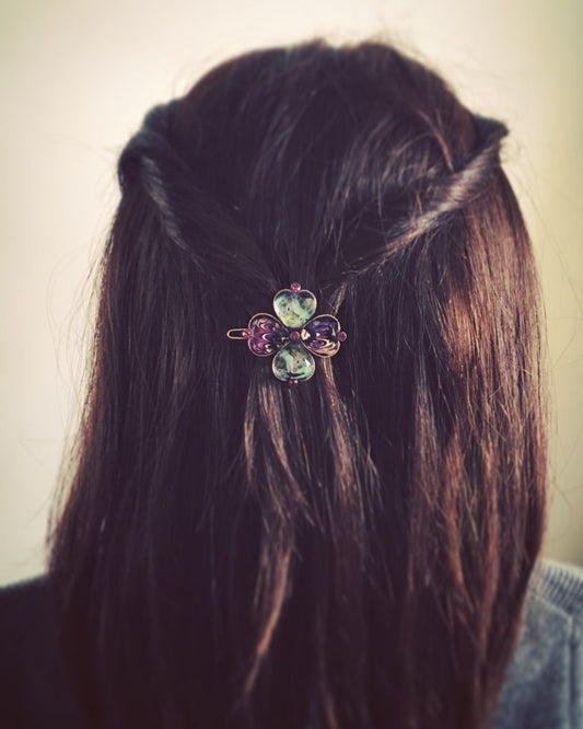 Hair Clip Clover Purple Flower Gift TAMARUSAN