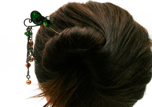 Changeable Ornament Hairpin Freshwater Pearl Green TAMARUSAN