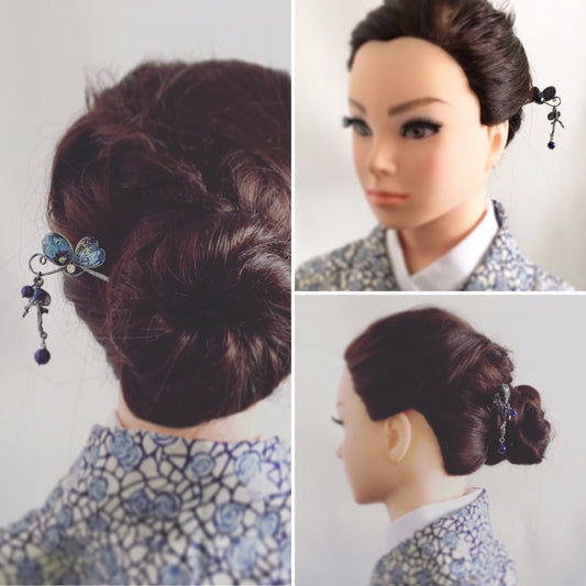 One Stick Hairpin Butterfly Blue Marble TAMARUSAN