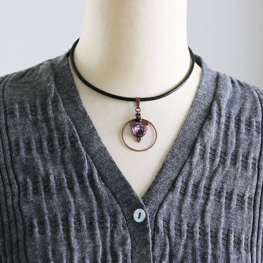 Choker Leather Heart Purple Onyx TAMARUSAN