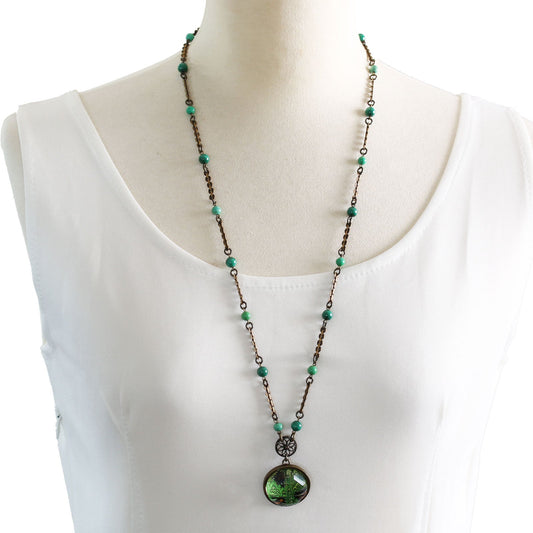 Long Necklace Turquoise Green Marble TAMARUSAN