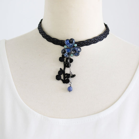 Flower Ribbon Choker Blue Marble TAMARUSAN