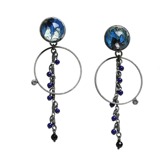 Hoop Stud Earrings Blue Marble TAMARUSAN