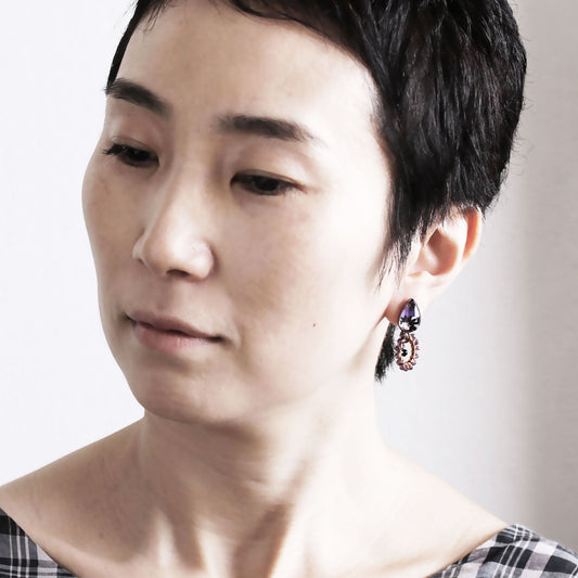 Pierced Earrings Hoop Purple Amethyst TAMARUSAN