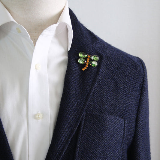 Pin Brooch Dragonfly Green Marble TAMARUSAN