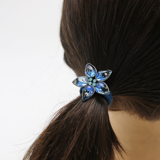 Flower Hair Tie Violet Blue Marble TAMARUSAN
