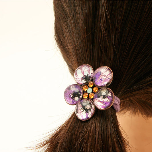 Big Flower Hair Elastic Purple TAMARUSAN
