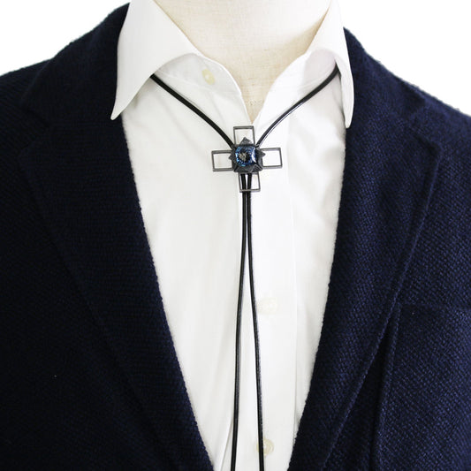 Leather Strap Bolo Tie Blue Cross TAMARUSAN