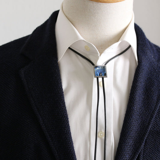 Leather Strap Bolo Tie Blue Marble Men's Accessory TAMARUSAN