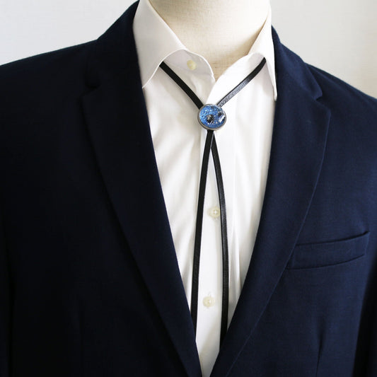Leather Straps Bolo Tie Blue Marble TAMARUSAN