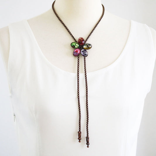 Silk Braid Bolo Tie Flower Antique Mix Color TAMARUSAN