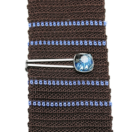 Simple Tie Clip Square Blue Marble TAMARUSAN