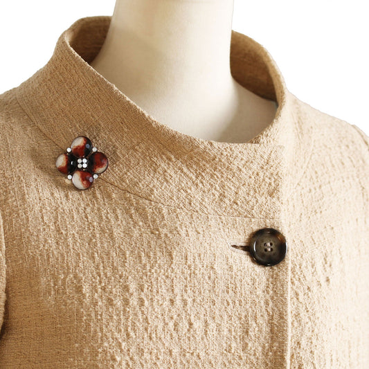 Brooch Calico Cat Pattern Brown TAMARUSAN