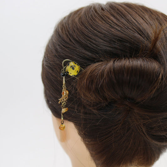 Double Prong Hair Stick Cheetah Yellow TAMARUSAN