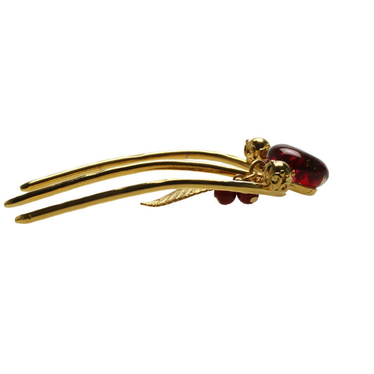 Hair Comb Red Coral Gold Small TAMARUSAN