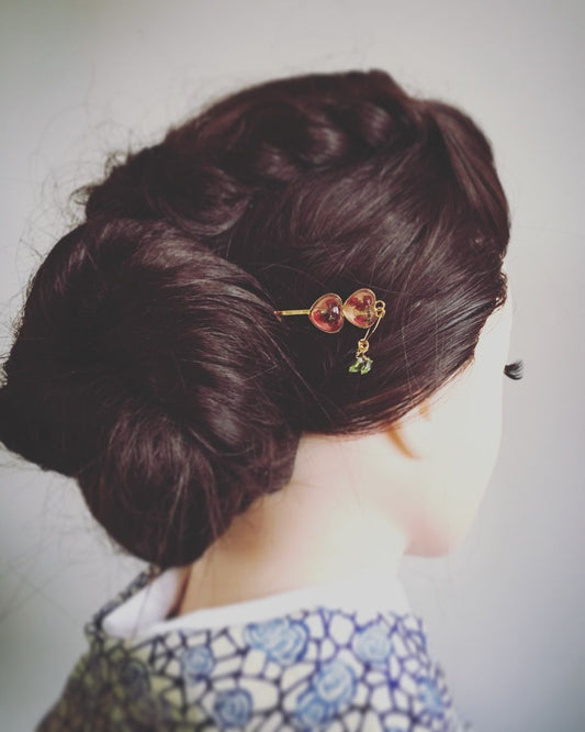 Hairpin Peridot Heart Pink Gold TAMARUSAN