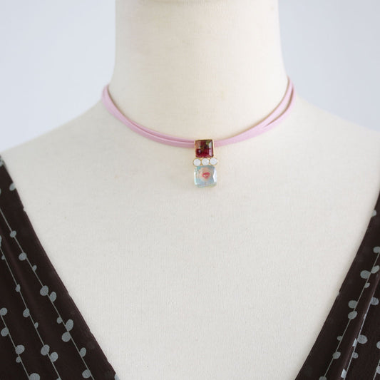 Double Leather Choker Pink Resin TAMARUSAN