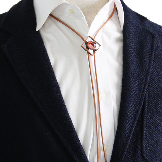 Leather Strap Bolo Tie Red Pink Resin TAMARUSAN