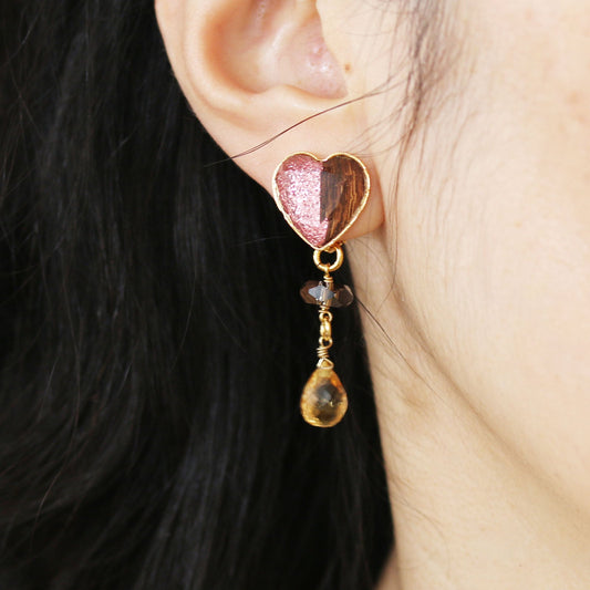 Earrings Heart Pink Lame Citrine TAMARUSAN