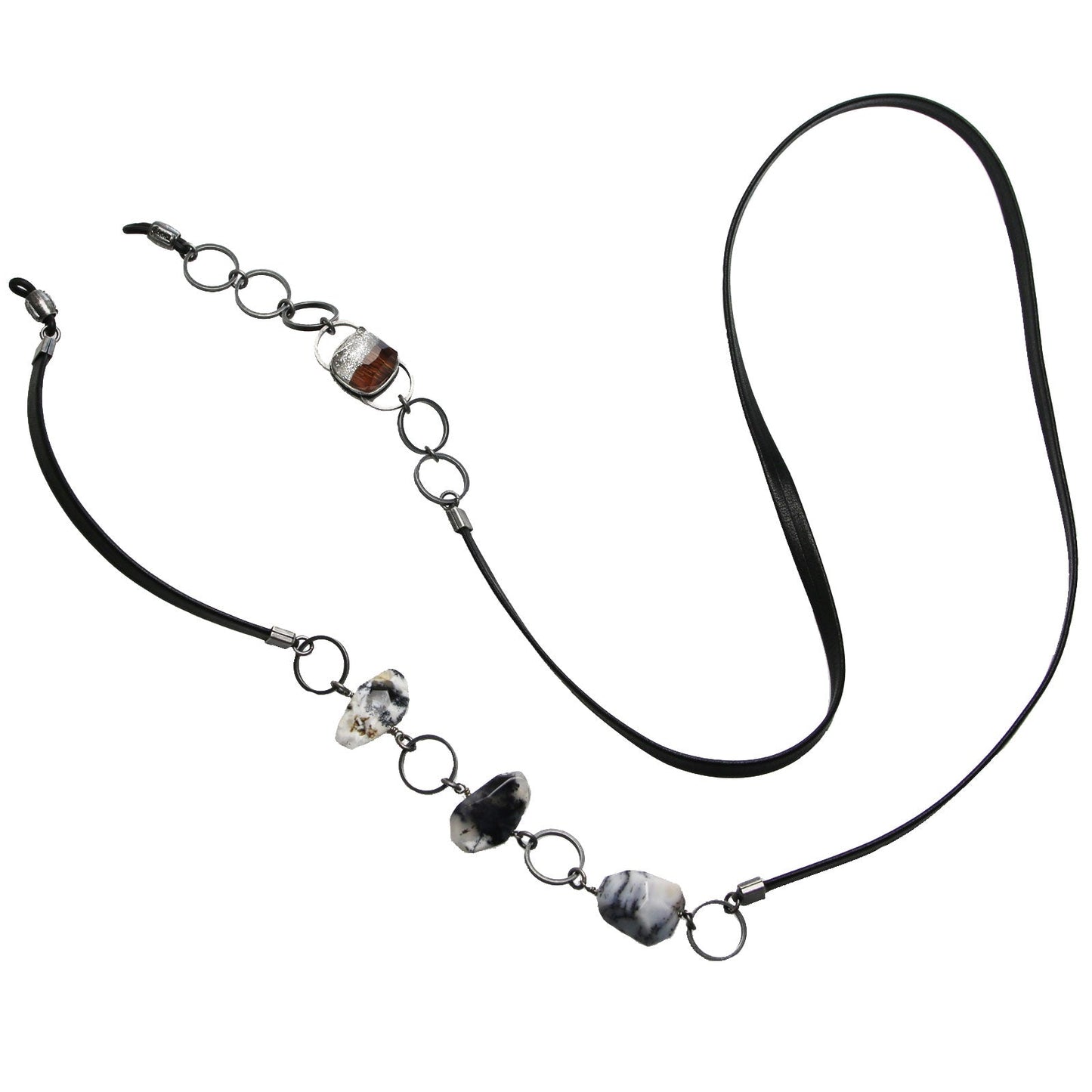 Eyeglass Chain Silver Color Gritter Leather Wood Dendrite TAMARUSAN