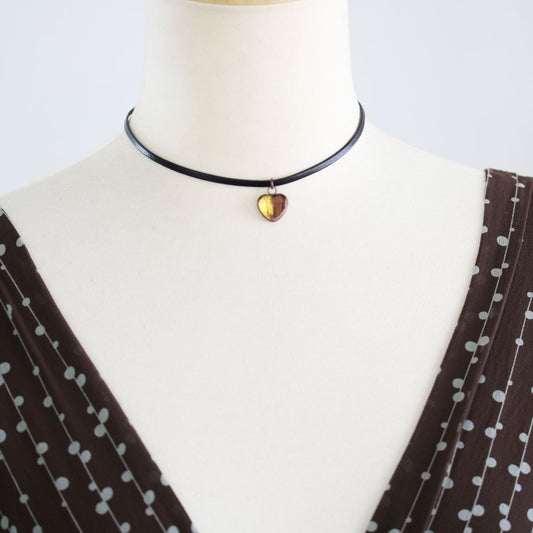 Leather Choker Citrine Heart Gold TAMARUSAN