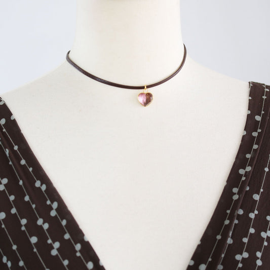 Leather Choker Heart Pink Glitter TAMARUSAN