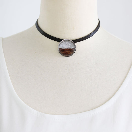 Leather Choker Silver Glitter Wood TAMARUSAN